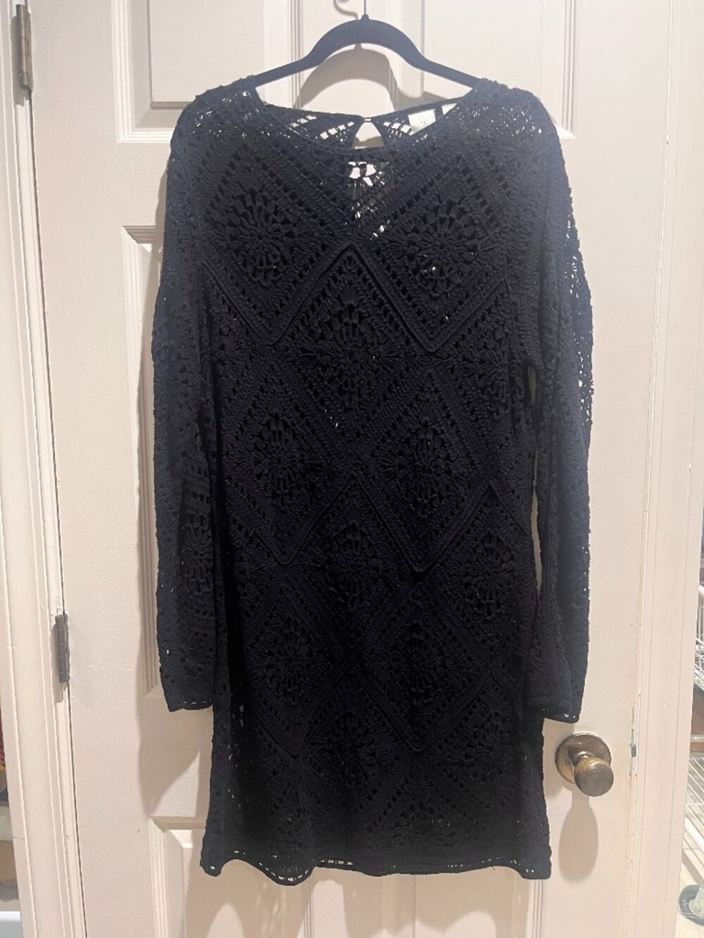 Joie Black crochet dress with diamond-shaped lace pattern, medium
